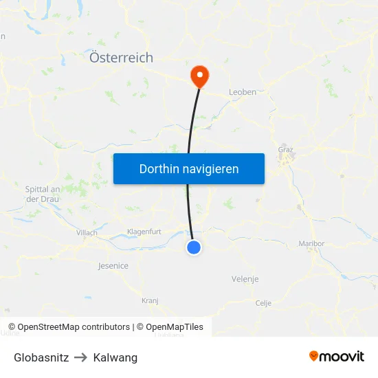 Globasnitz to Kalwang map
