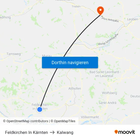 Feldkirchen In Kärnten to Kalwang map