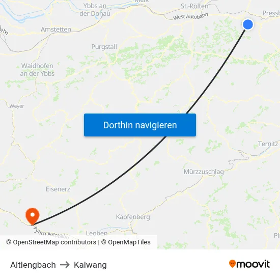 Altlengbach to Kalwang map