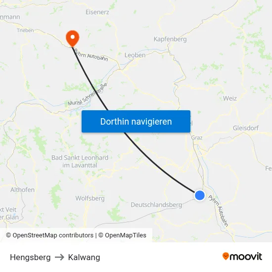 Hengsberg to Kalwang map