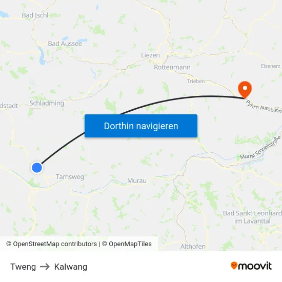 Tweng to Kalwang map