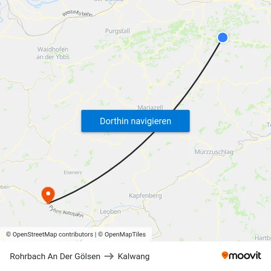 Rohrbach An Der Gölsen to Kalwang map
