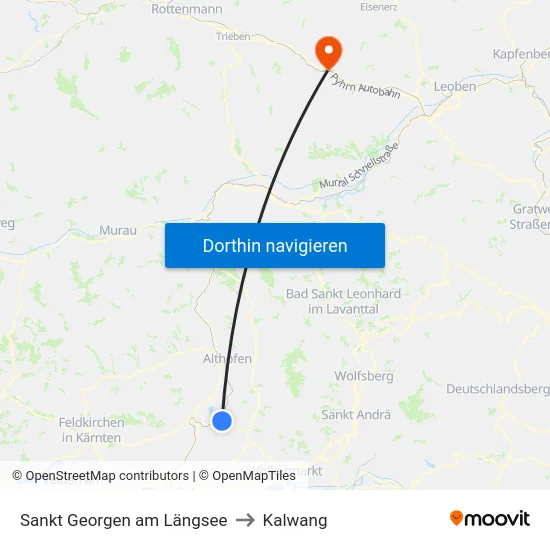 Sankt Georgen am Längsee to Kalwang map