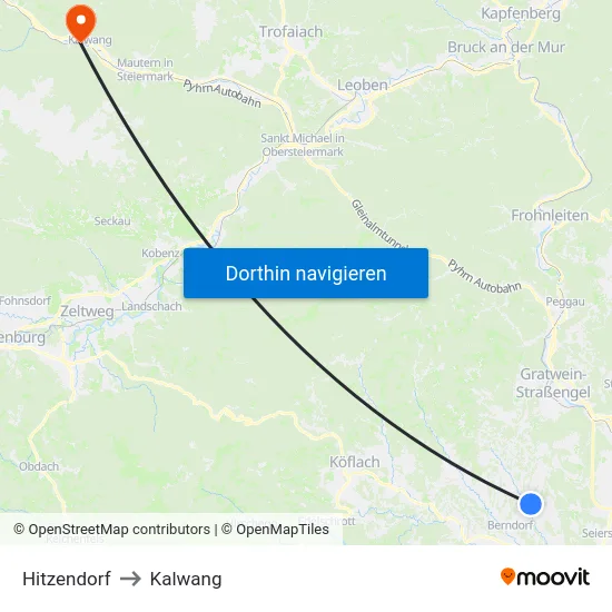Hitzendorf to Kalwang map
