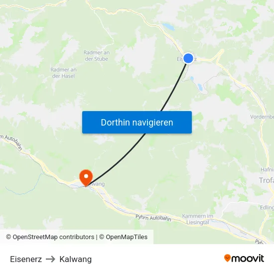 Eisenerz to Kalwang map