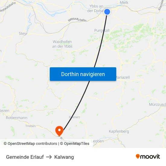 Gemeinde Erlauf to Kalwang map