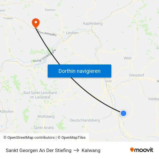 Sankt Georgen An Der Stiefing to Kalwang map