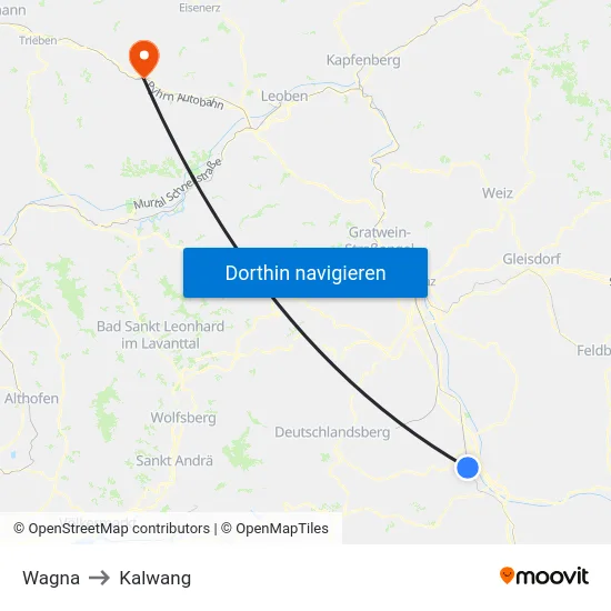 Wagna to Kalwang map