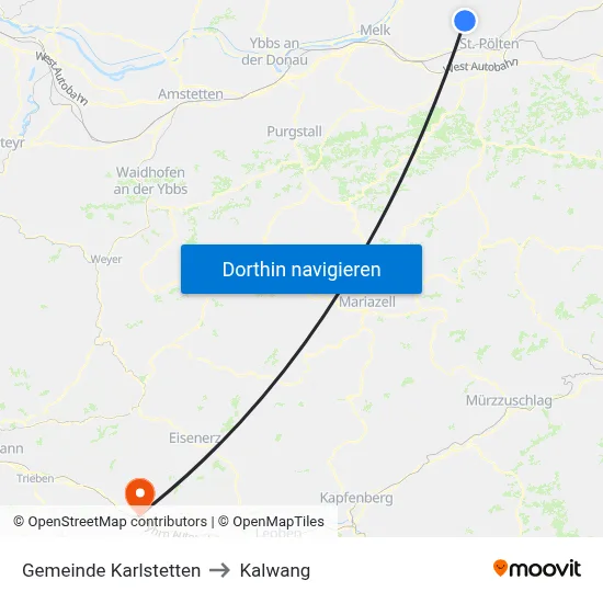 Gemeinde Karlstetten to Kalwang map