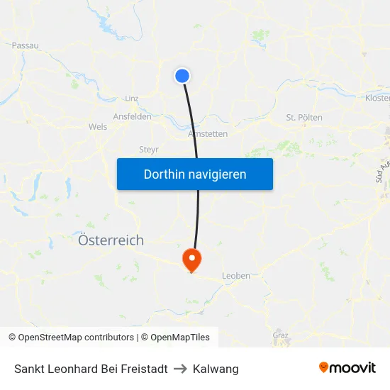Sankt Leonhard Bei Freistadt to Kalwang map