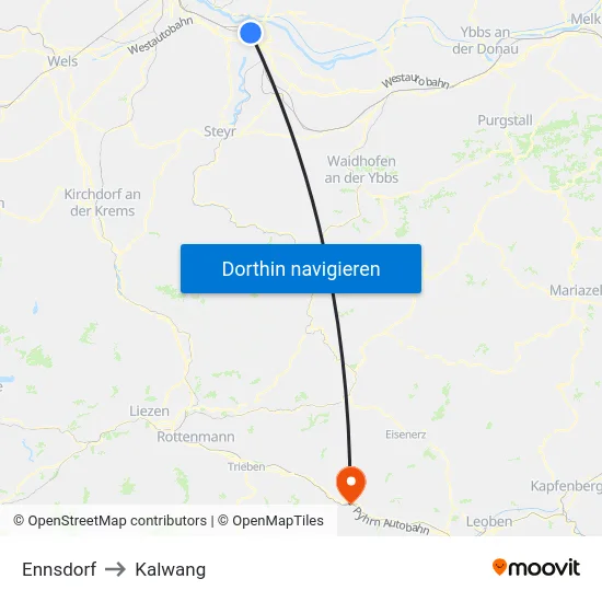 Ennsdorf to Kalwang map