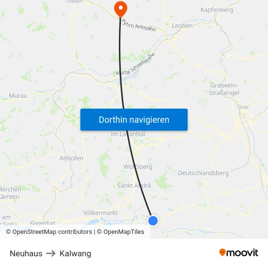 Neuhaus to Kalwang map