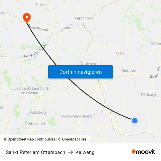 Sankt Peter am Ottersbach to Kalwang map