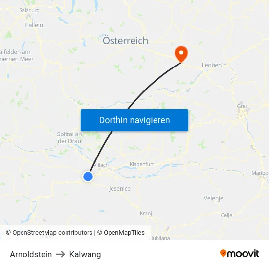 Arnoldstein to Kalwang map