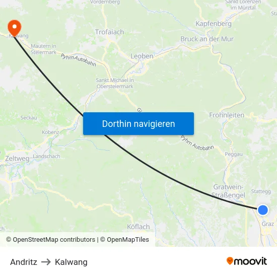 Andritz to Kalwang map