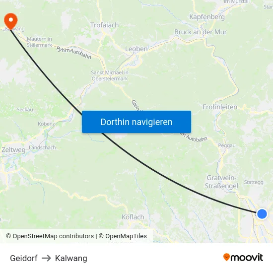 Geidorf to Kalwang map
