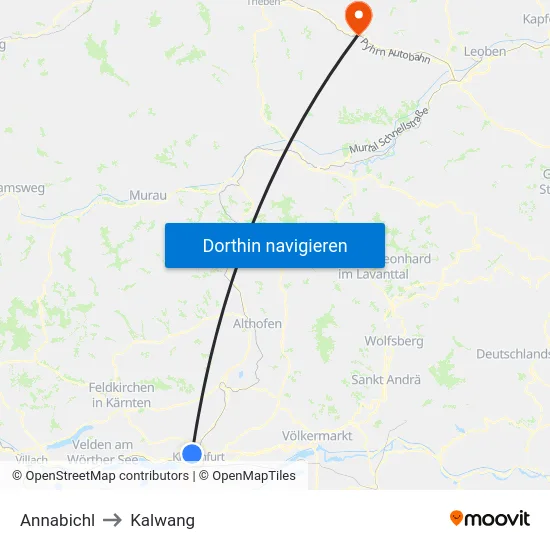Annabichl to Kalwang map