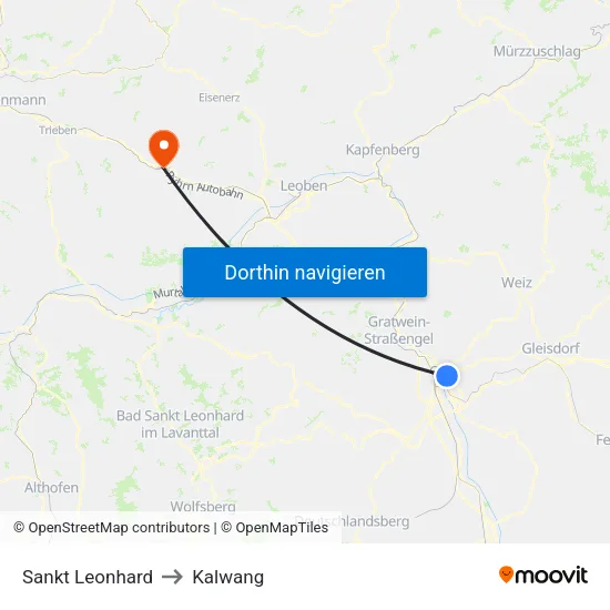 Sankt Leonhard to Kalwang map