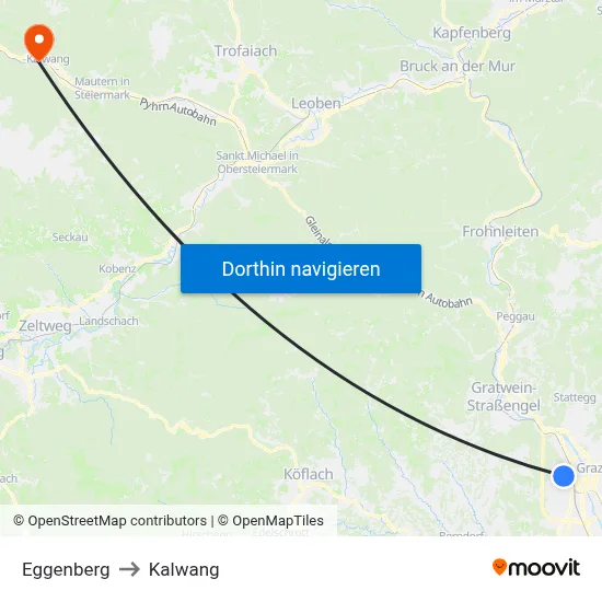 Eggenberg to Kalwang map