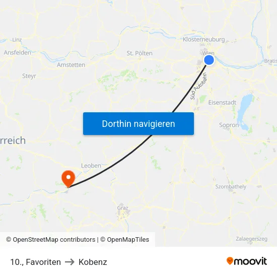 10., Favoriten to Kobenz map