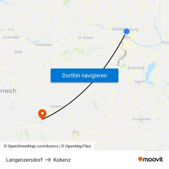 Langenzersdorf to Kobenz map