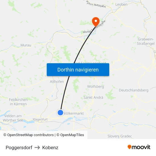 Poggersdorf to Kobenz map