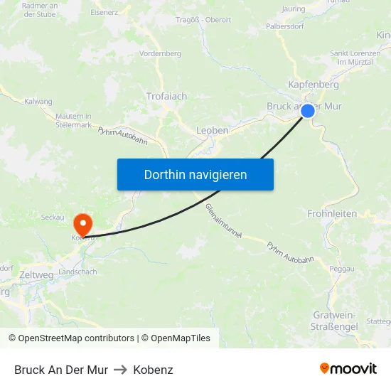 Bruck An Der Mur to Kobenz map