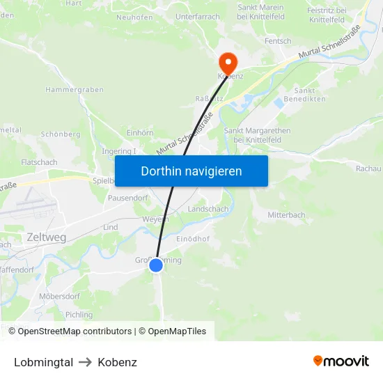 Lobmingtal to Kobenz map