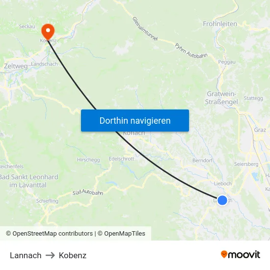 Lannach to Kobenz map