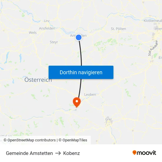 Gemeinde Amstetten to Kobenz map