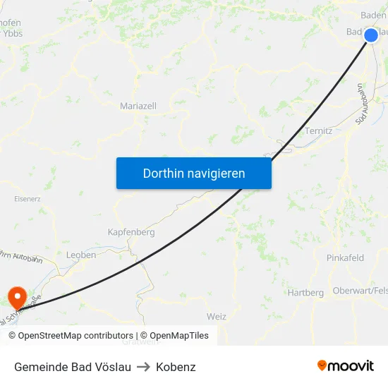 Gemeinde Bad Vöslau to Kobenz map