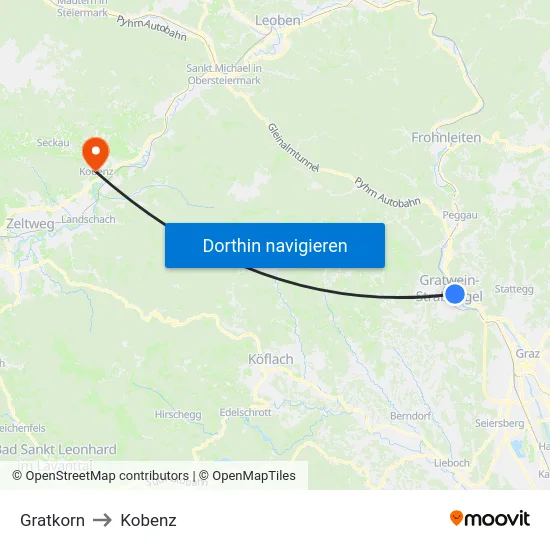 Gratkorn to Kobenz map