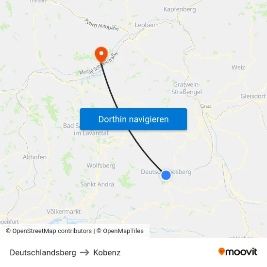 Deutschlandsberg to Kobenz map