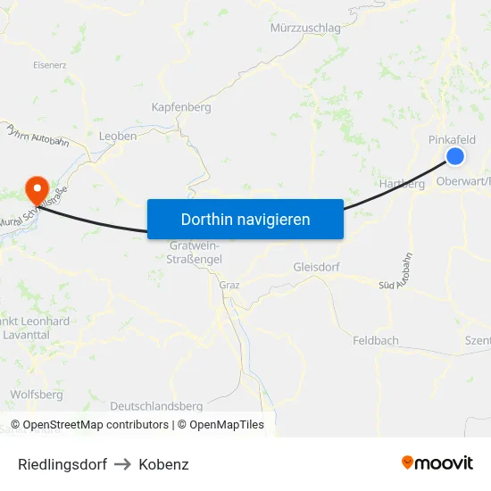 Riedlingsdorf to Kobenz map