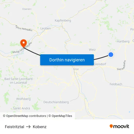 Feistritztal to Kobenz map