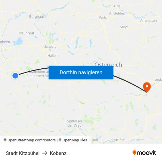 Stadt Kitzbühel to Kobenz map