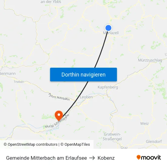 Gemeinde Mitterbach am Erlaufsee to Kobenz map