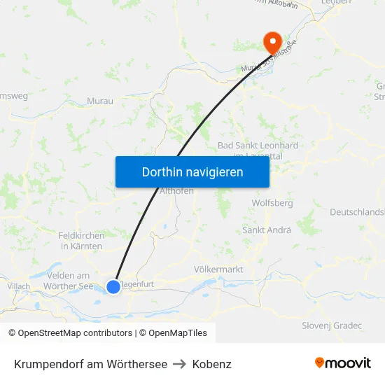 Krumpendorf am Wörthersee to Kobenz map