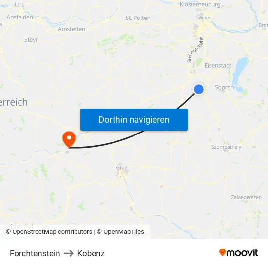 Forchtenstein to Kobenz map