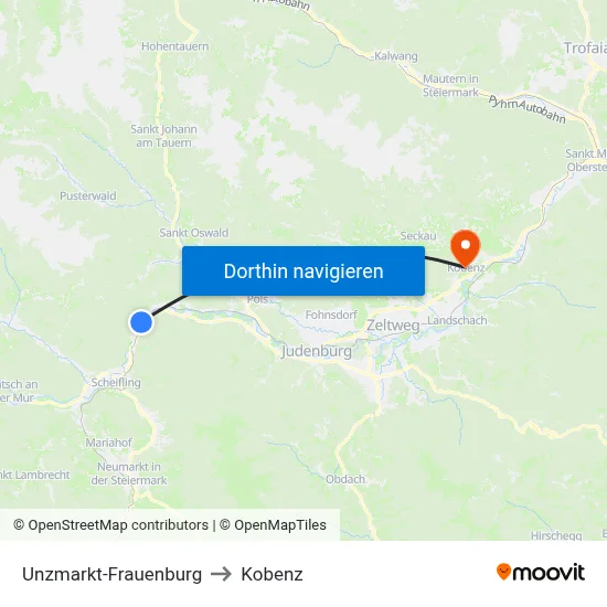 Unzmarkt-Frauenburg to Kobenz map