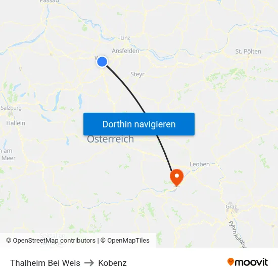 Thalheim Bei Wels to Kobenz map
