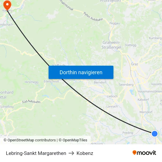 Lebring-Sankt Margarethen to Kobenz map