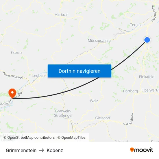 Grimmenstein to Kobenz map