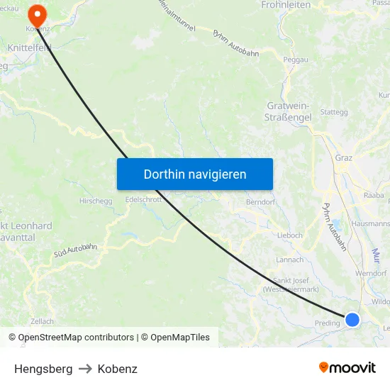 Hengsberg to Kobenz map