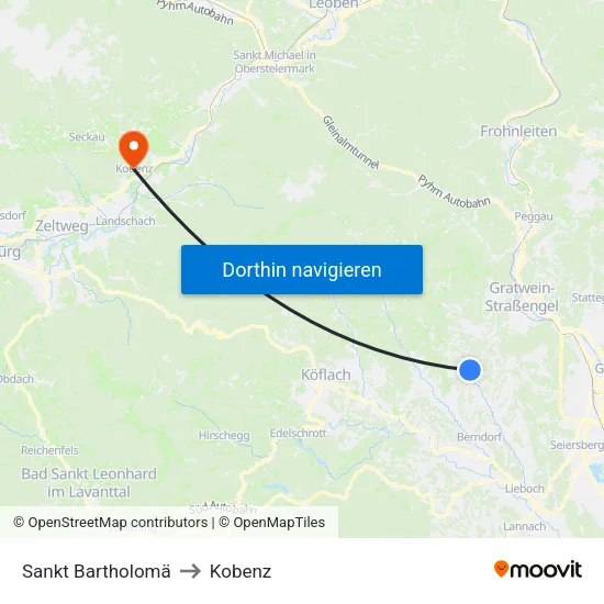 Sankt Bartholomä to Kobenz map