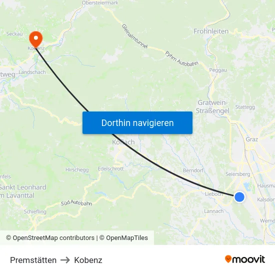Premstätten to Kobenz map