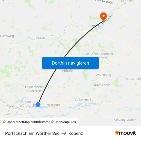 Pörtschach am Wörther See to Kobenz map