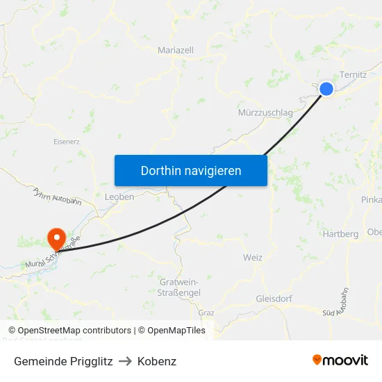 Gemeinde Prigglitz to Kobenz map