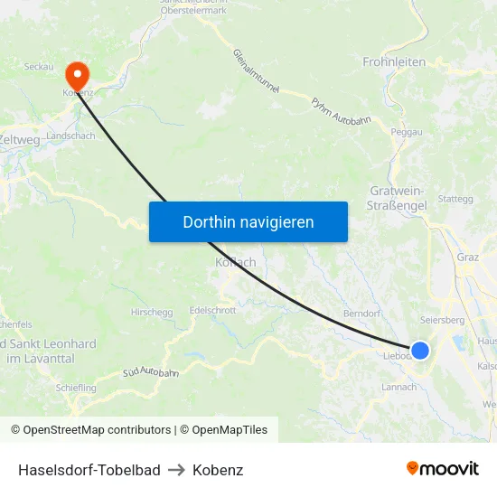 Haselsdorf-Tobelbad to Kobenz map