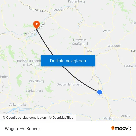 Wagna to Kobenz map